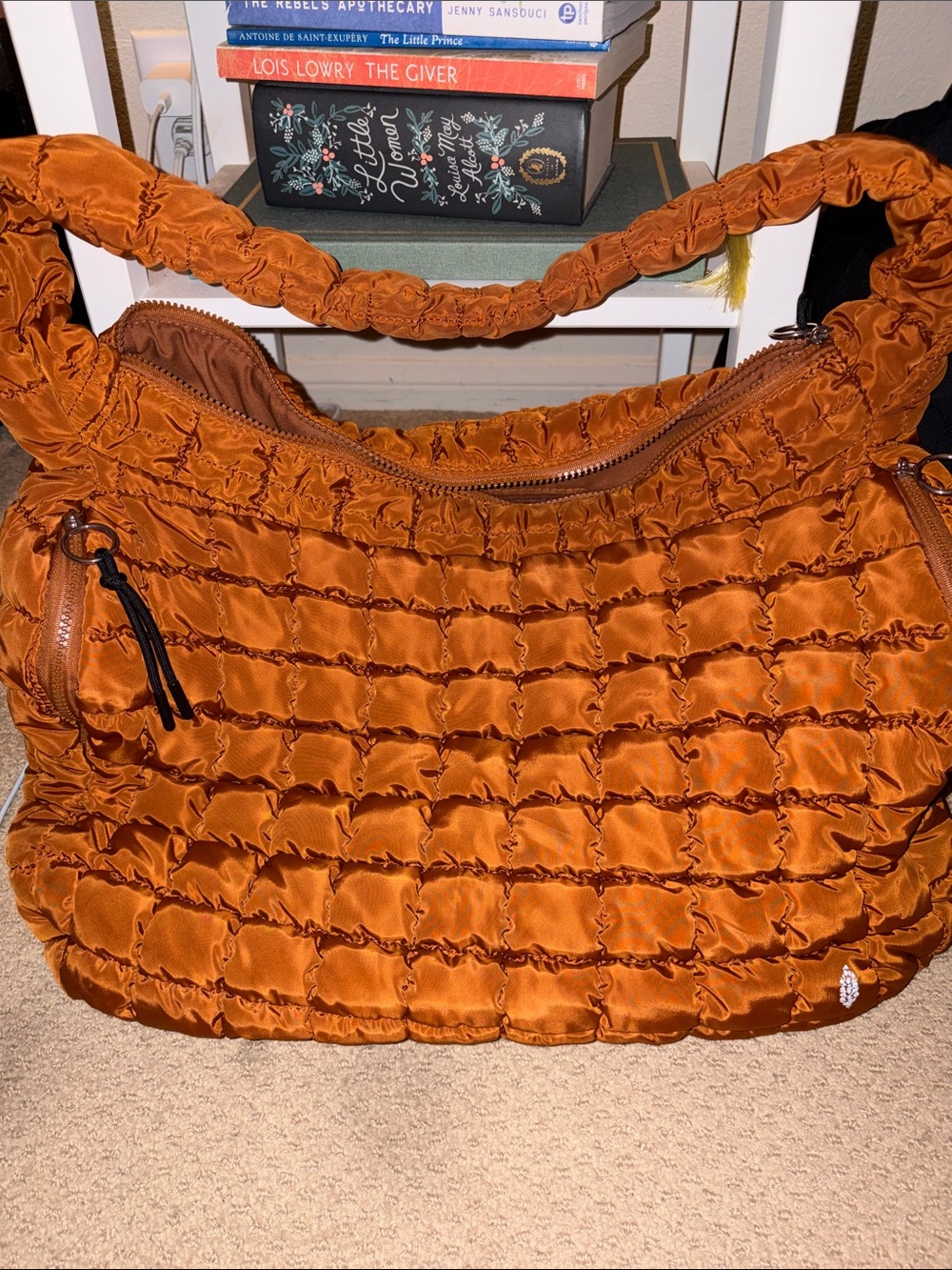 FP Movement by Free People Quilted Ruched Shoulder Bag in Rust Orange